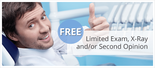 free limited exam, x-ray, or second opinion banner